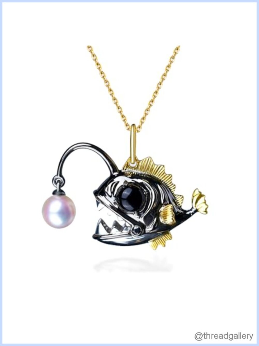 Freshwater Pearl Angler Fish Pendant Choker Necklace Gold Plated 18 Inch